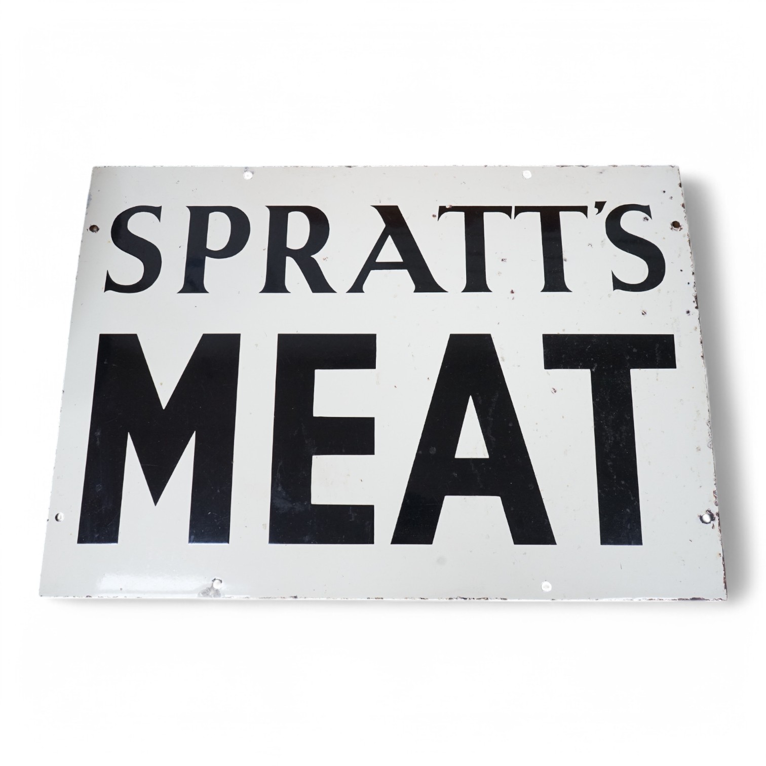 An enamel advertising sign - Spratt's Meat, 45.5x 65.5cm. Condition - fair to good